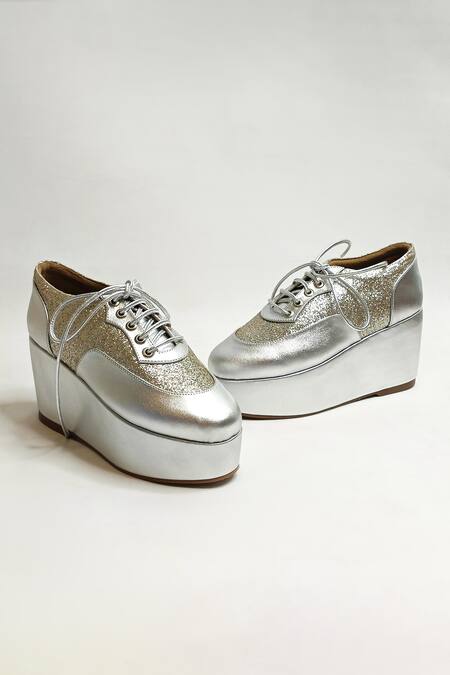 Shop_The Alter_Silver Shimmer Platform Sneakers _Online_at_Aza_Fashions