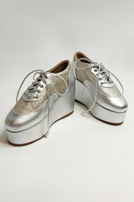 THE ALTER Silver Shimmer Platform Sneakers 