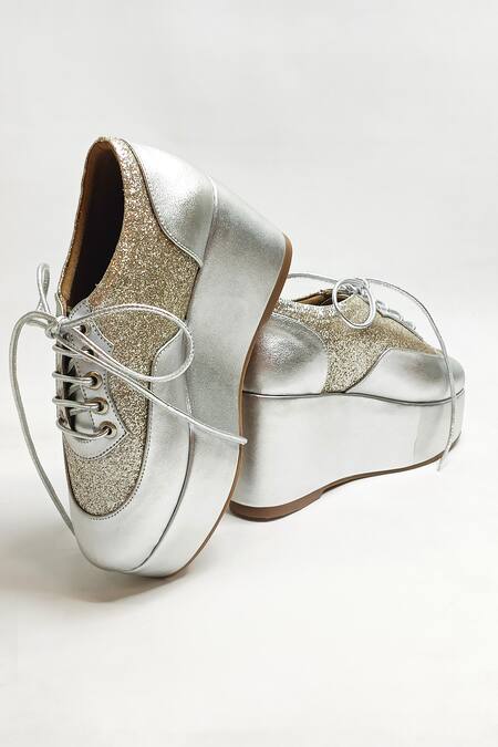 Buy_The Alter_Silver Shimmer Platform Sneakers 