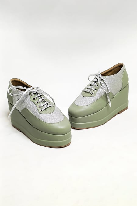 The Alter Mint Green Shimmer Platform Sneakers 