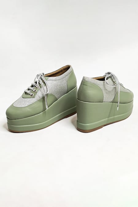 Buy_The Alter_Mint Green Shimmer Platform Sneakers _Online_at_Aza_Fashions