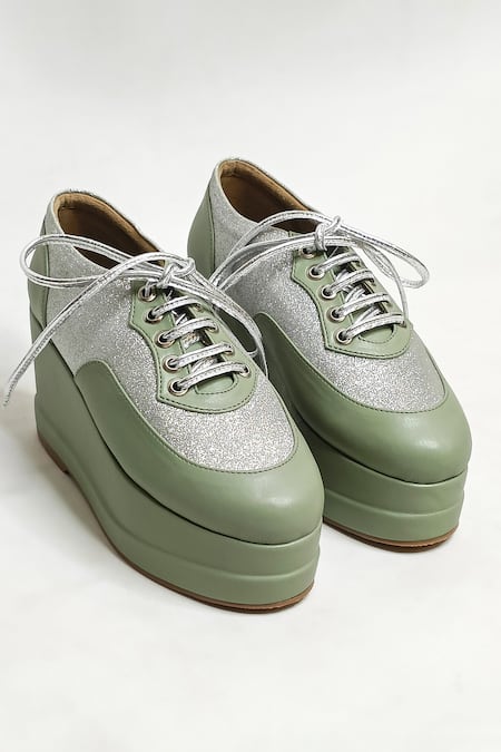 Shop_The Alter_Mint Green Shimmer Platform Sneakers _Online_at_Aza_Fashions