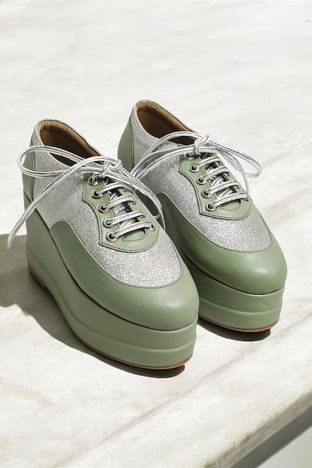 THE ALTER Mint Green Shimmer Platform Sneakers 
