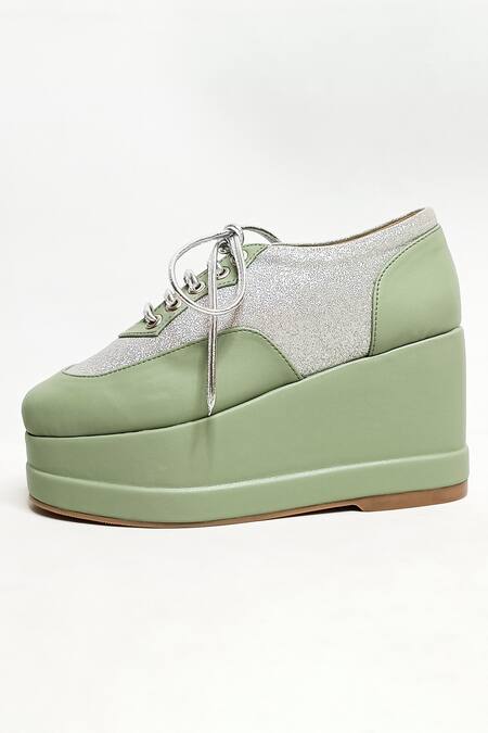The Alter_Mint Green Shimmer Platform Sneakers _at_Aza_Fashions