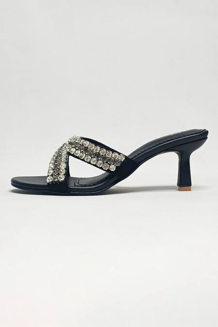 The Alter_Black Rhinestones Criss Cross Embellished Stilettos _Online_at_Aza_Fashions