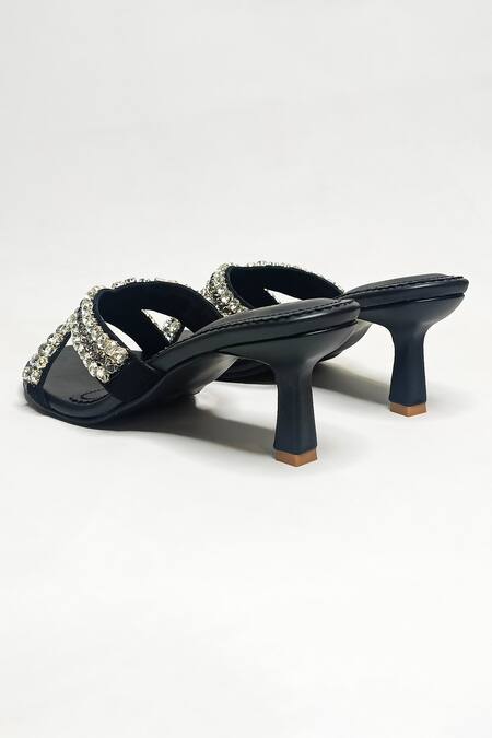 Buy_The Alter_Black Rhinestones Criss Cross Embellished Stilettos _Online_at_Aza_Fashions