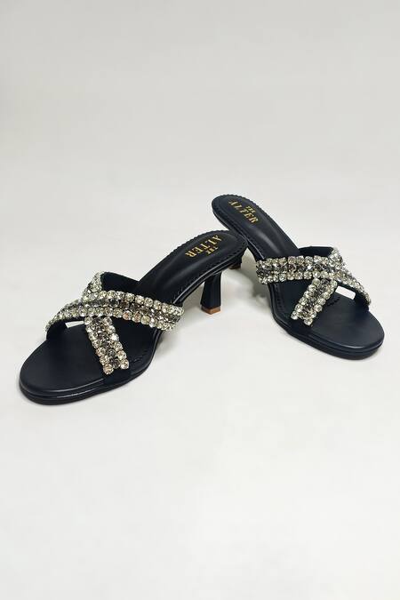 Shop_The Alter_Black Rhinestones Criss Cross Embellished Stilettos _Online_at_Aza_Fashions