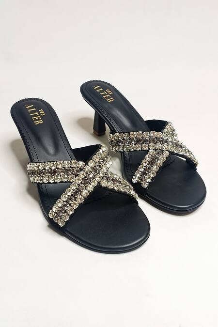 The Alter_Black Rhinestones Criss Cross Embellished Stilettos _at_Aza_Fashions