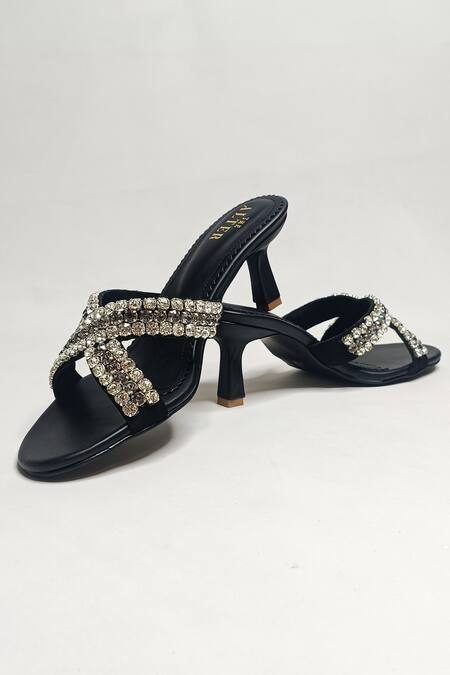 Buy_The Alter_Black Rhinestones Criss Cross Embellished Stilettos 