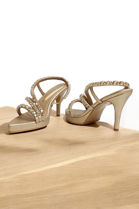 The Alter Embellished Light Gold Platform Stilettos 