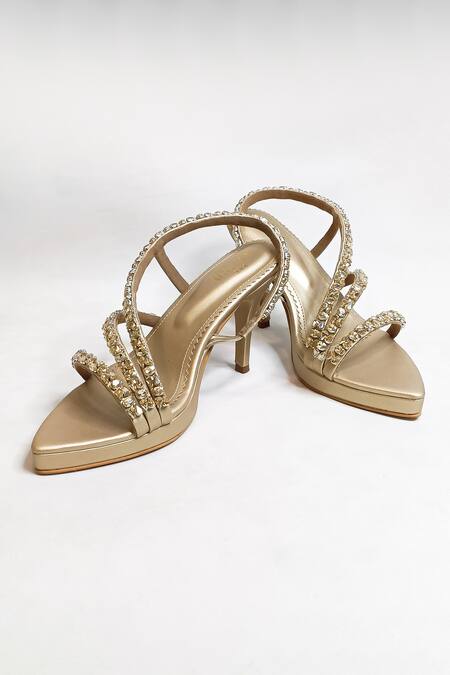 The Alter_Gold Rhinestones Embellished Light Platform Stilettos _Online_at_Aza_Fashions