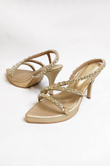 The Alter_Gold Rhinestones Embellished Light Platform Stilettos _at_Aza_Fashions