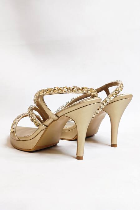 Buy_The Alter_Gold Rhinestones Embellished Light Platform Stilettos 