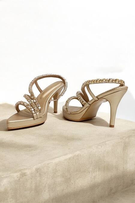 Shop_The Alter_Gold Rhinestones Embellished Light Platform Stilettos 