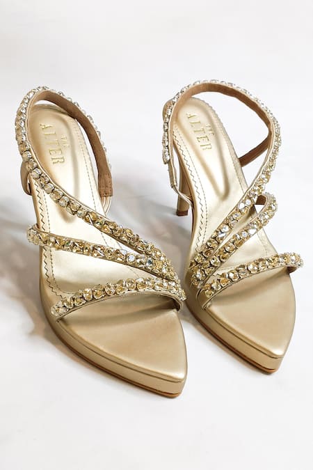 THE ALTER Gold Rhinestones Embellished Light Platform Stilettos 