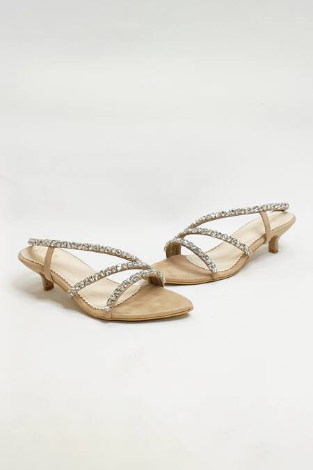 Buy_The Alter_Beige Rhinestones Embellished Kitten Heels _Online_at_Aza_Fashions