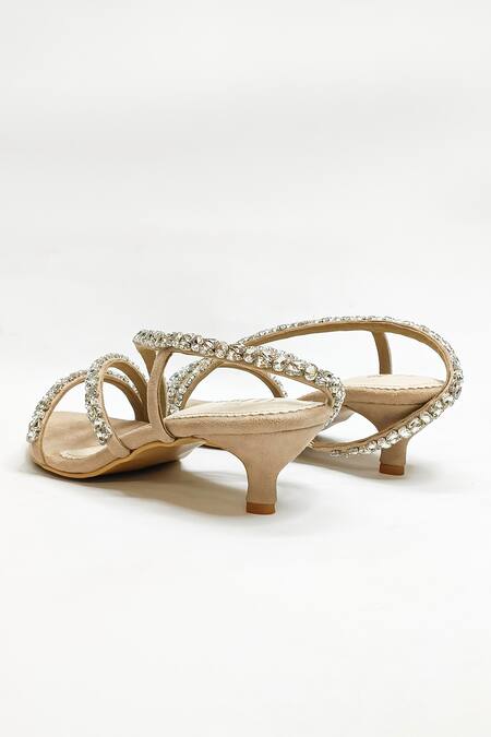 Shop_The Alter_Beige Rhinestones Embellished Kitten Heels _Online_at_Aza_Fashions