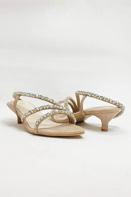 Buy_The Alter_Beige Rhinestones Embellished Kitten Heels 