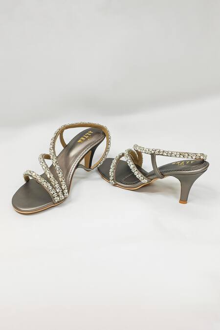 The Alter_Silver Rhinestones Gunmetal Embellished Stilettos _Online_at_Aza_Fashions