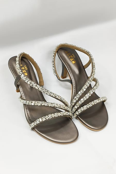 THE ALTER Silver Rhinestones Gunmetal Embellished Stilettos 