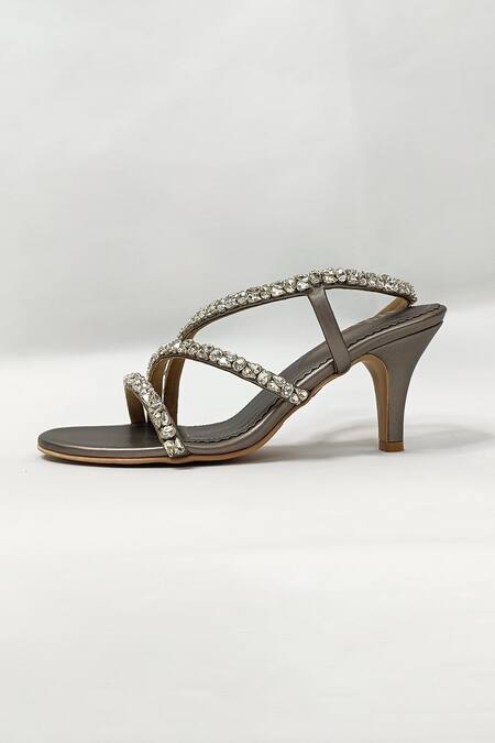 Shop_The Alter_Silver Rhinestones Gunmetal Embellished Stilettos _Online_at_Aza_Fashions