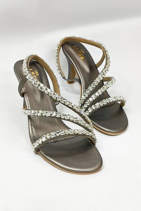 Buy_The Alter_Silver Rhinestones Gunmetal Embellished Stilettos 