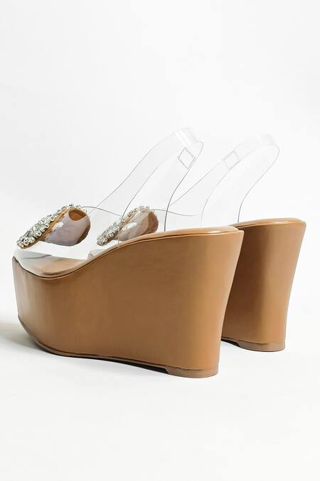 The Alter_Beige Rhinestones Julia Embellished Wedges _Online_at_Aza_Fashions