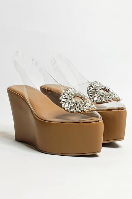 Buy_The Alter_Beige Rhinestones Julia Embellished Wedges _Online_at_Aza_Fashions