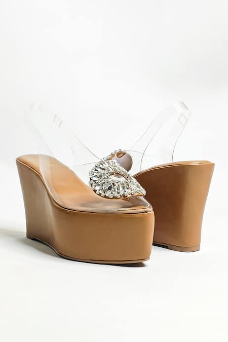 Shop_The Alter_Beige Rhinestones Julia Embellished Wedges _Online_at_Aza_Fashions