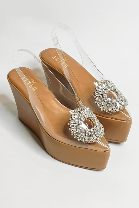 The Alter_Beige Rhinestones Julia Embellished Wedges _at_Aza_Fashions
