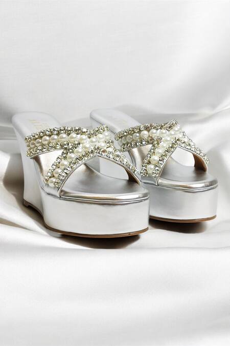 Shop_The Alter_Silver Pearls, Rhinestones Embellished Criss Cross Wedges 