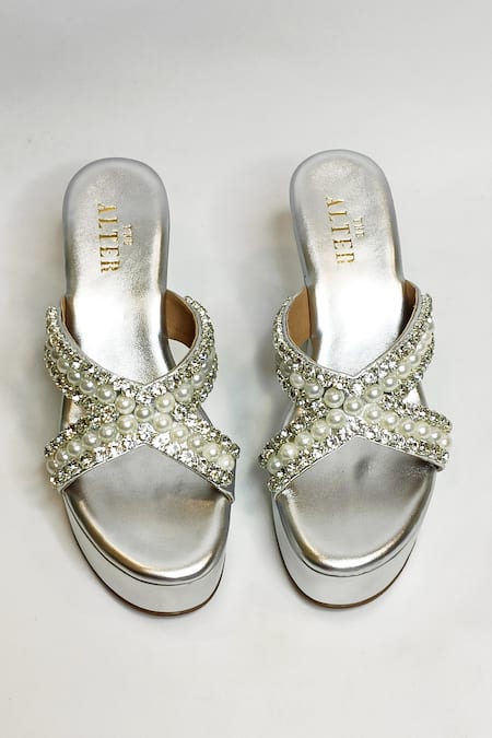 The Alter Silver Embellished Criss Cross Wedges 