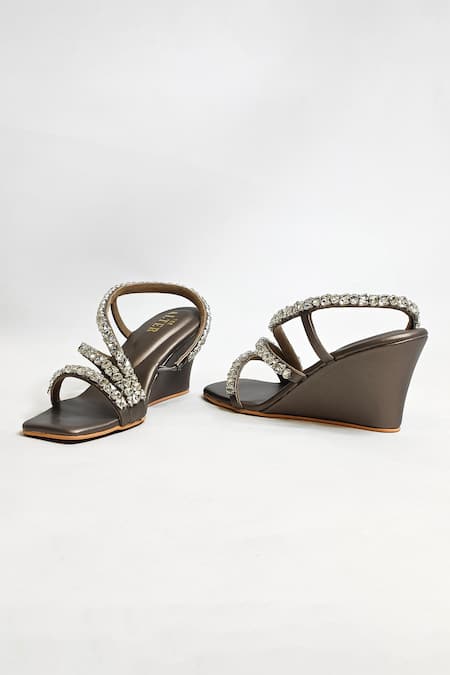 The Alter_Gray Rhinestones Gunmetal Embellished Wedges _at_Aza_Fashions