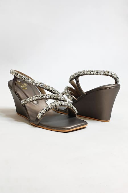 Buy_The Alter_Gray Rhinestones Gunmetal Embellished Wedges 