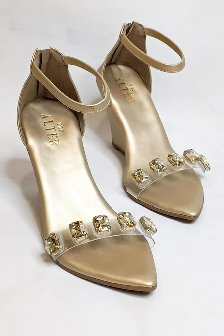 The Alter Gold Embellished Clear Strap Wedges 
