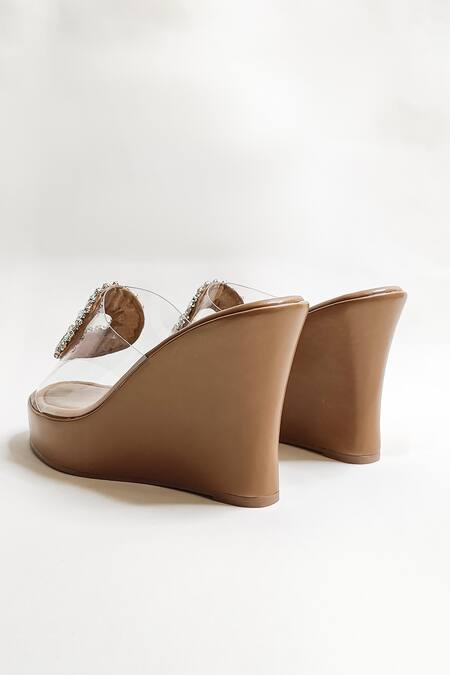 The Alter_Beige Rhinestones Open Toe Embellished Wedges _Online_at_Aza_Fashions