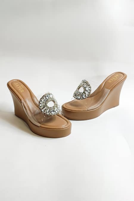 Shop_The Alter_Beige Rhinestones Open Toe Embellished Wedges _Online_at_Aza_Fashions