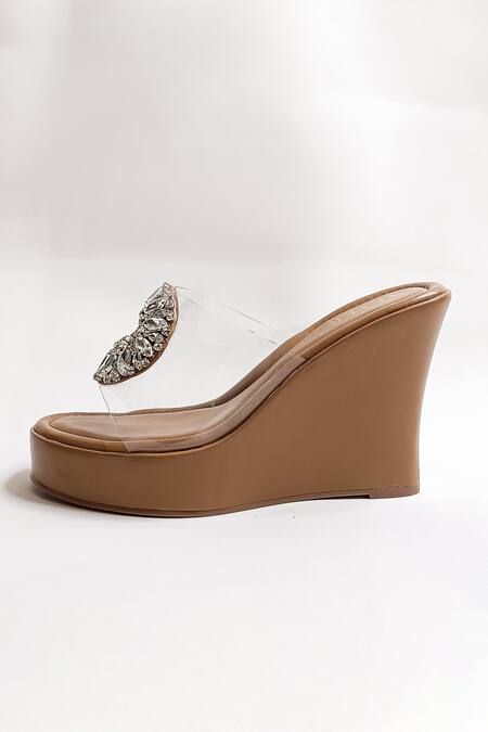 The Alter_Beige Rhinestones Open Toe Embellished Wedges _at_Aza_Fashions
