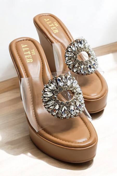 Shop_The Alter_Beige Rhinestones Open Toe Embellished Wedges 