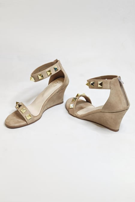 The Alter_Beige Studs Asher Studded Wedges _Online_at_Aza_Fashions