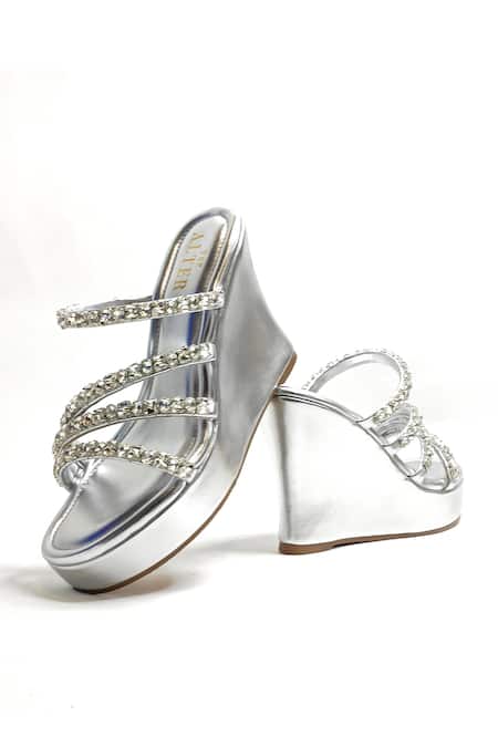 Buy_The Alter_Silver Rhinestones Embellished Wedges _Online_at_Aza_Fashions