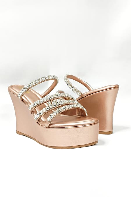 Shop The Alter Rose Gold Rhinestones Embellished Wedges Online at Aza Fashions Shop_The Alter_Rose Gold Rhinestones Embellished Wedges _Online_at_Aza_Fashions
