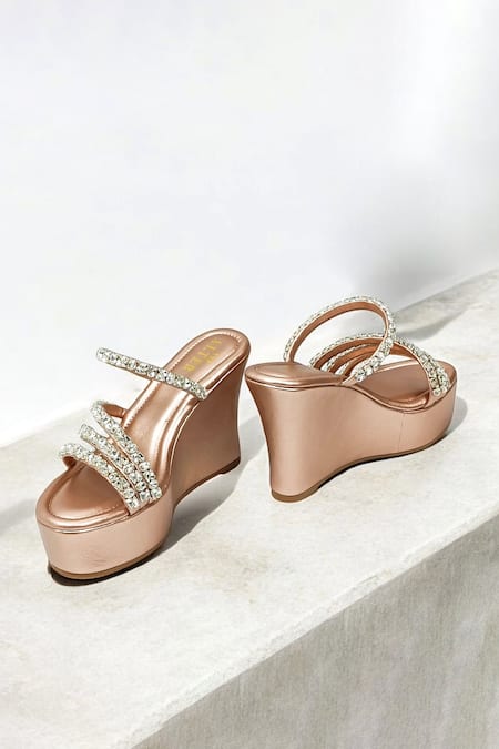 The Alter Rose Gold Rhinestones Embellished Wedges at Aza Fashions The Alter_Rose Gold Rhinestones Embellished Wedges _at_Aza_Fashions
