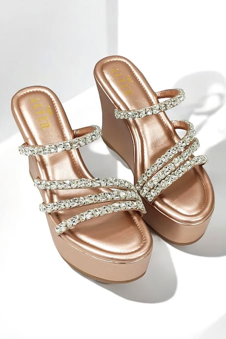 THE ALTER Rose Gold Rhinestones Embellished Wedges 