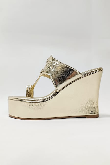 The Alter_Gold Meera Kohla Wedges _Online_at_Aza_Fashions