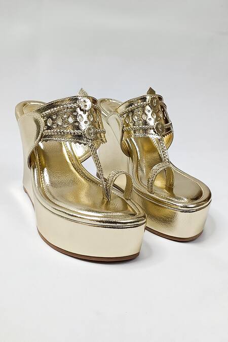 The Alter_Gold Meera Kohla Wedges _at_Aza_Fashions