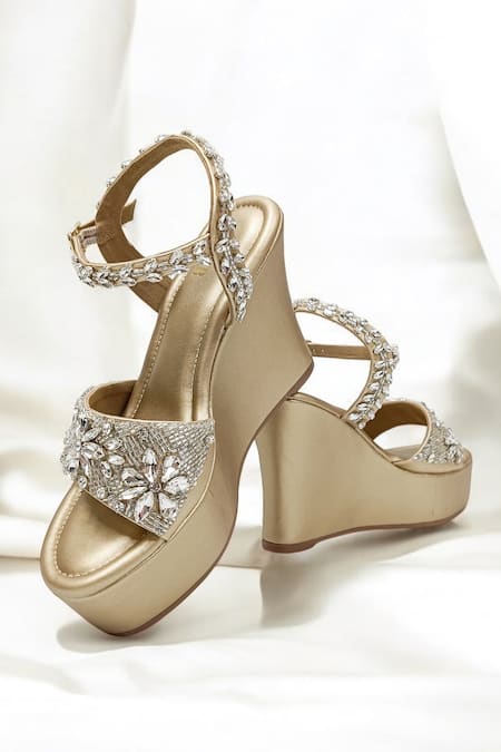 The Alter_Gold Rhinestones Sophia Embellished Wedges _Online_at_Aza_Fashions