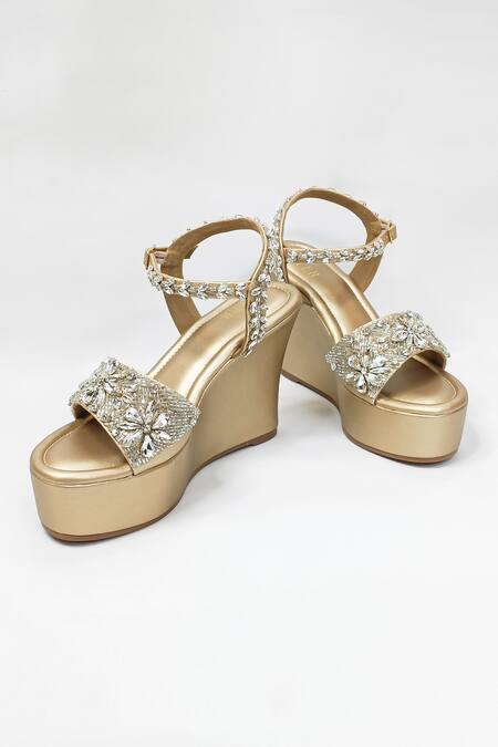 Buy_The Alter_Gold Rhinestones Sophia Embellished Wedges _Online_at_Aza_Fashions