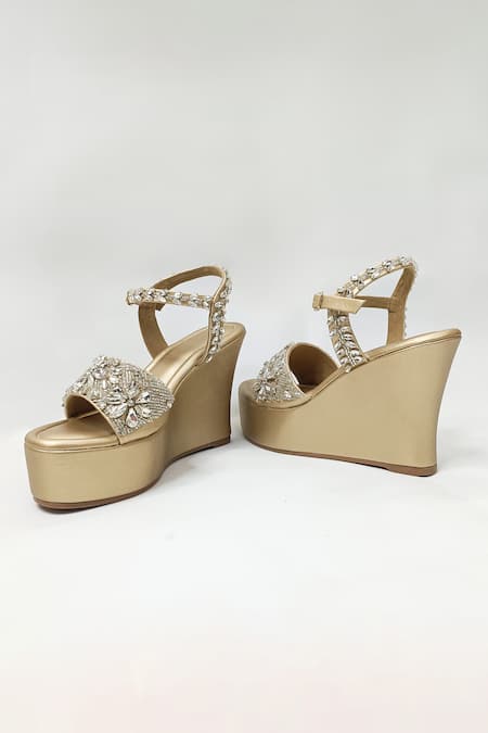 Shop_The Alter_Gold Rhinestones Sophia Embellished Wedges _Online_at_Aza_Fashions