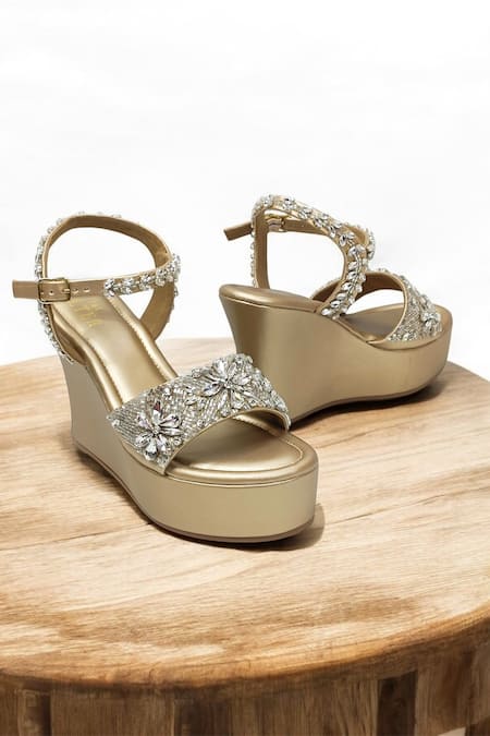 THE ALTER Gold Rhinestones Sophia Embellished Wedges 